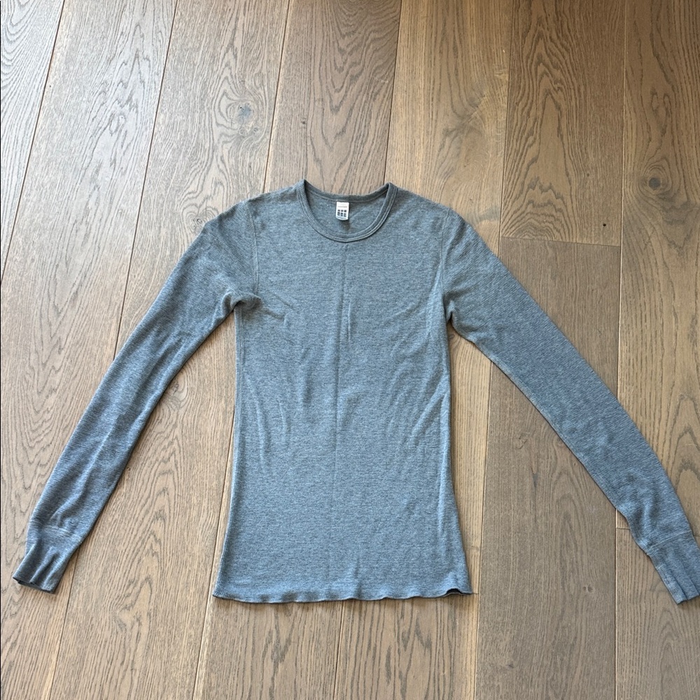 American Apparel Gray Thermal Long Sleeve Top | XXS | Fitted Basic